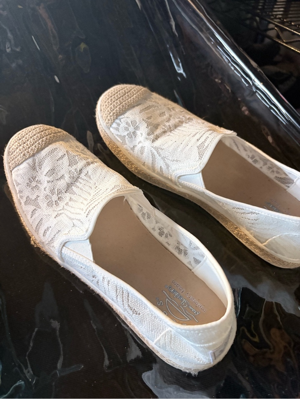 BOBS from Skechers White Lace Espadrille Slip-On Flats